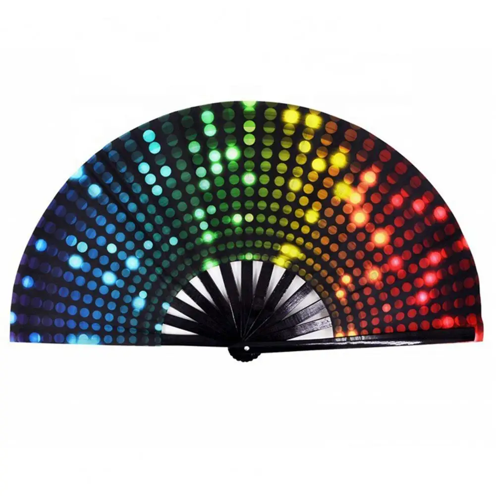 Bamboo Ribs Folding Fan Colorful Holographic Rave Fan Hand Fan Decorative Gifts For Festival Dancing Party Decor Club Accessory