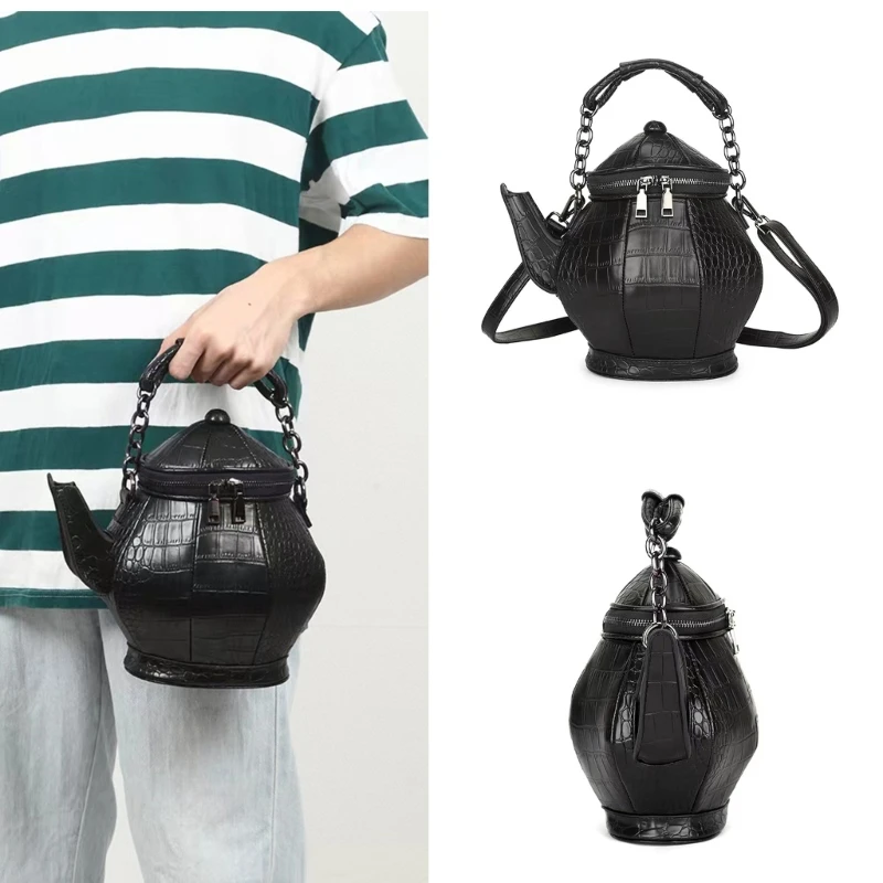 Tote for Women Girl Teapot Shaped Shoulder Bag Large Capacity Halloween Party Bags Leather Handbag Fashion Zipper Bag