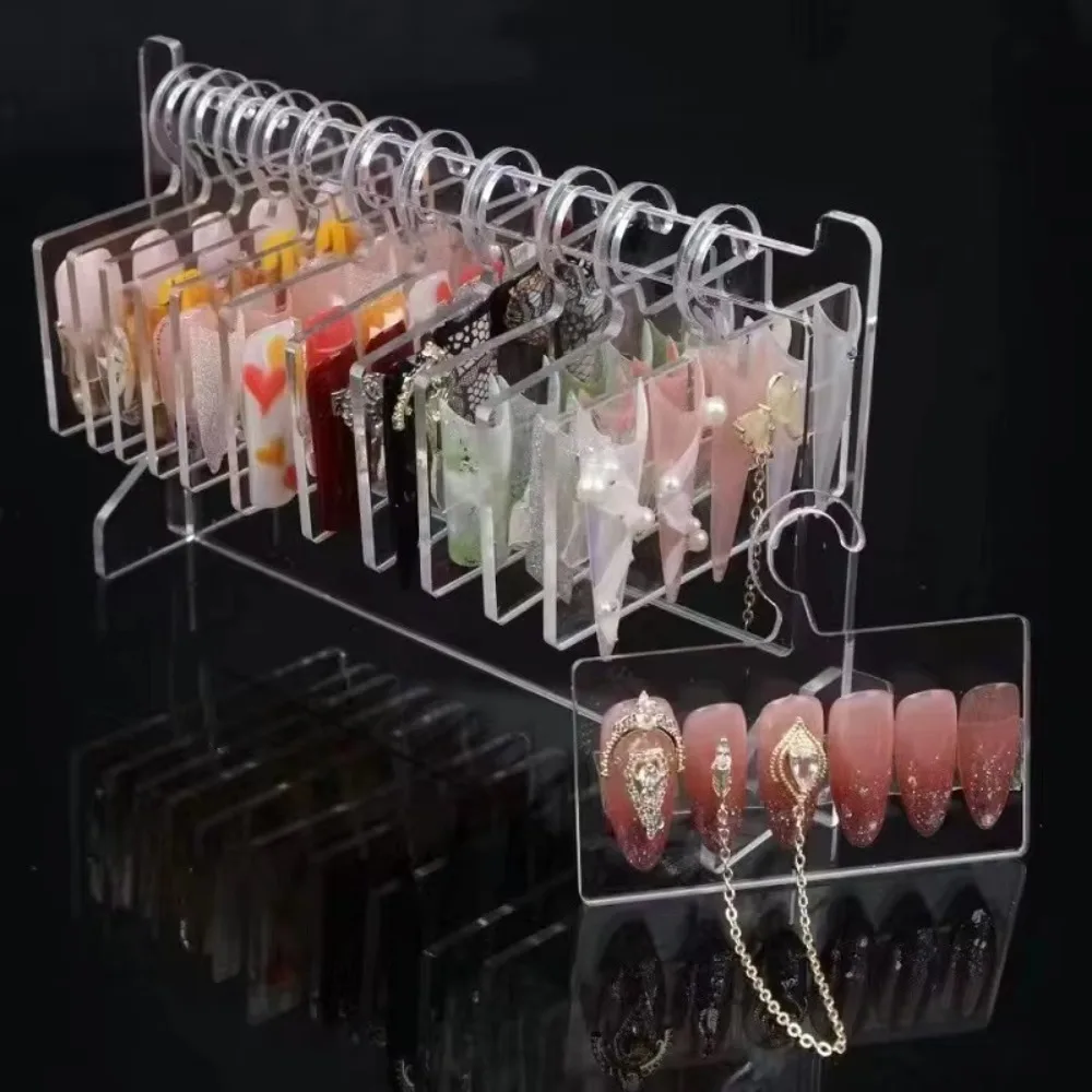 Transparent Acrylic Nail Art Display Rack Hook Multi-Purpose Nail Art Display Board Desktop Mounted Dustproof Nail Storage Stand
