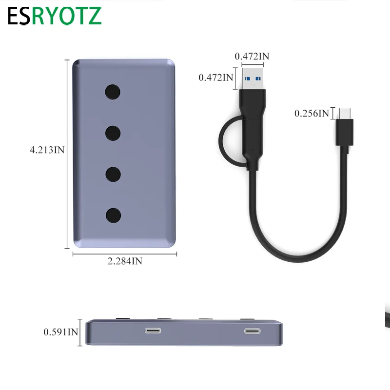 ESRYOTZ USB C Hub 4 Ports USB Type C to USB3.1 Gen2 Hub Splitter Adapter 10Gbps for MacBook Pro Air iPad Pro Laptop Desktop PC