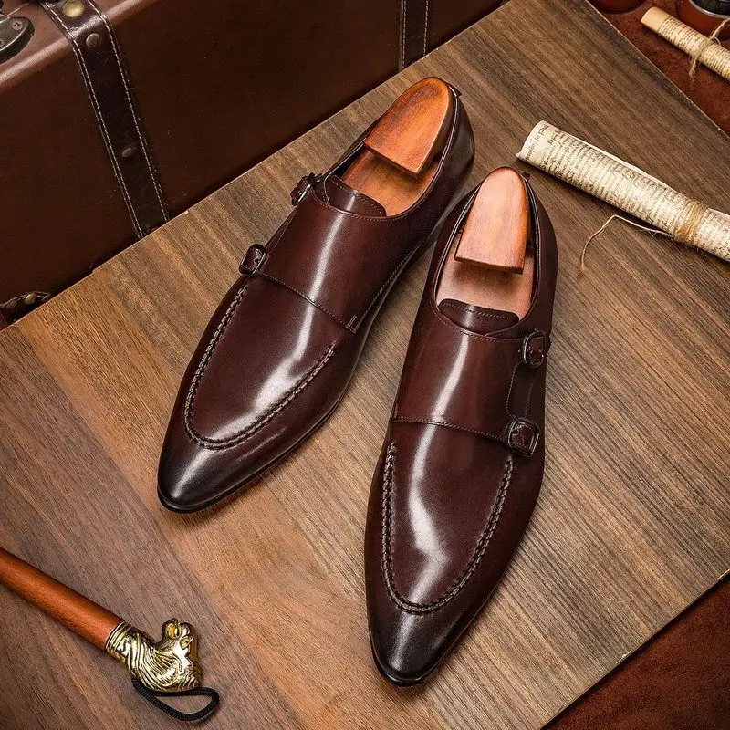 Pointed-toe side-buckle men's shoes, trendy business casual shoes, British-style monk shoes, simple single shoes, trendy, one-pi
