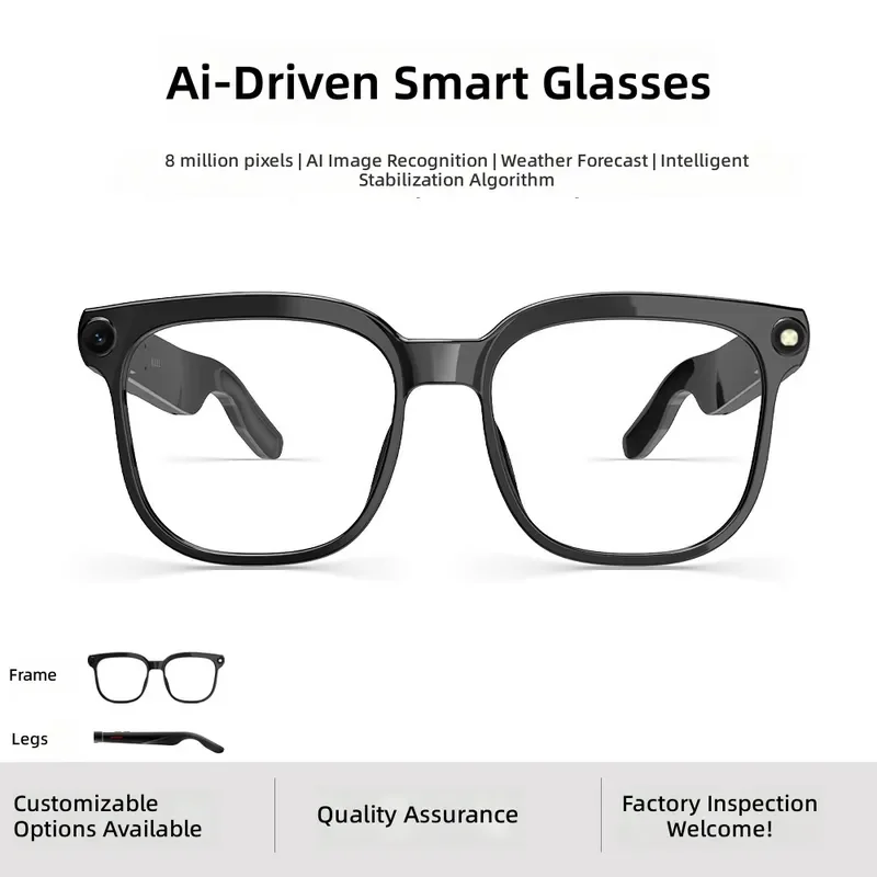 Smart Glasses 800W Camera AI Photo Recognition Voice Translation Video Recording Wearable Tech for Men Women Hands Free