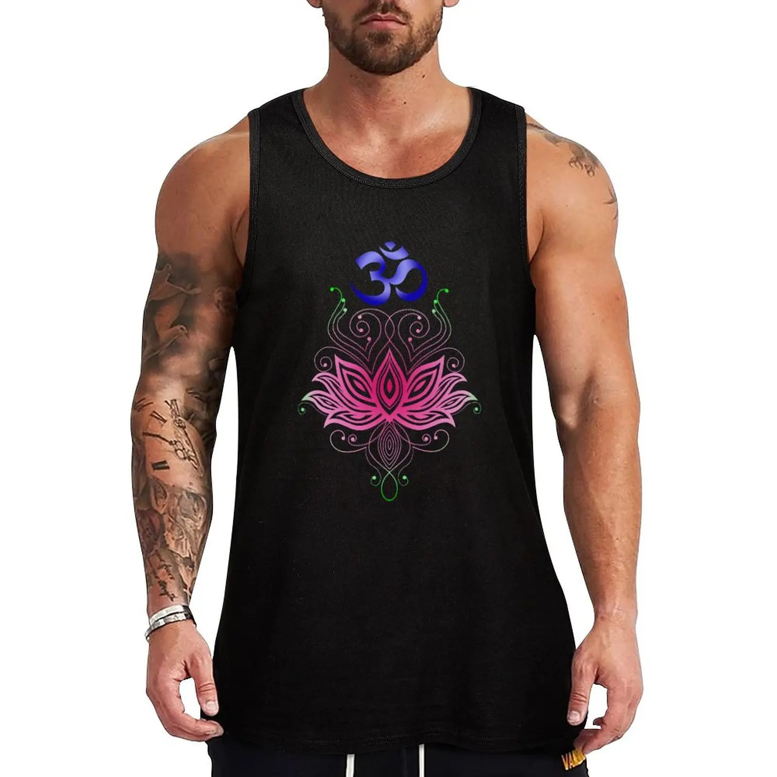 OM: Lotus Rangoli Tank Top gym accessories men Men's fitness t-shirt Male vest