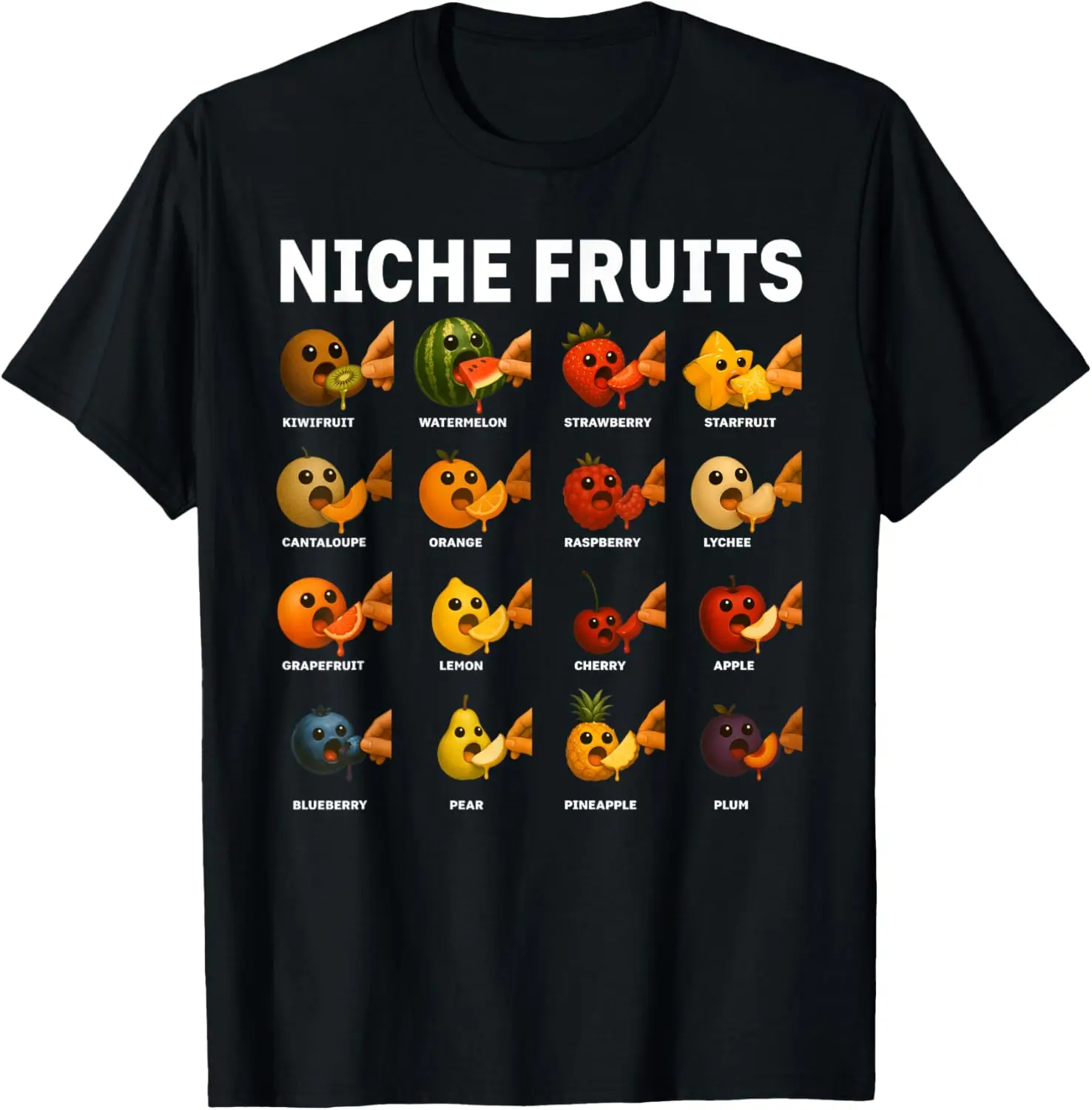 Niche Fruits Eating Themselves Funny AI Fruit Meme Dark Tee – Soft, & 100% Cotton Trendy Y2K Short-Sleeve Tee-Soft,