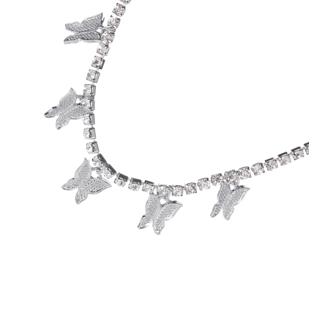 الماس فراشة قلادة الفتيات حجر الراين سلسلة ديكور بسيط طبقة واحدة سيدة المختنق الرقبة مجوهرات سبيكة المتانة أنيق