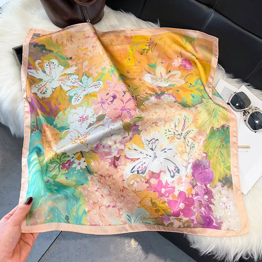 New Satin Square Silk Scarf Printed Floral Neck Hair Tie Hijab Neckerchief Women