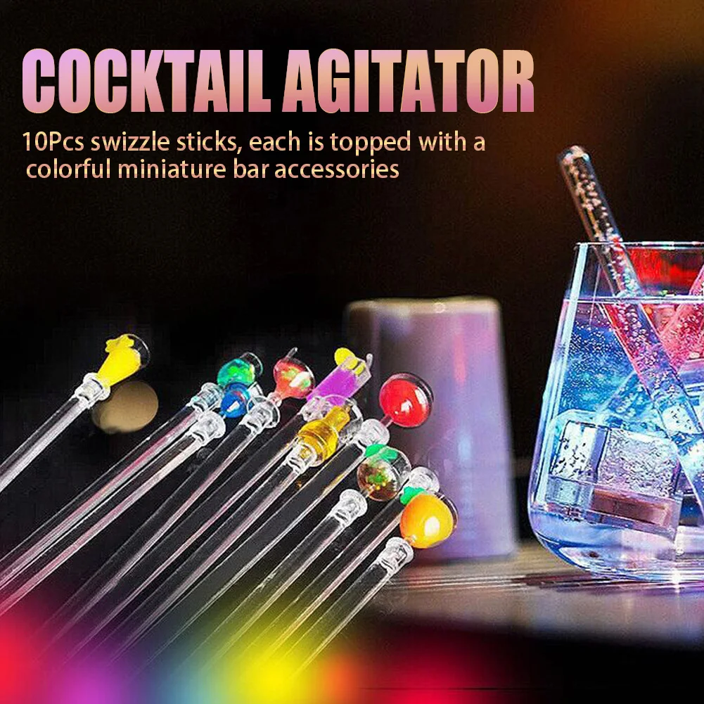 10pcs/set Cocktail Drink Mixer Ladle 23cm Stirring Wine Acrylic Cocktail Sticks Bar Tool Accessories Muddler Swizzle Stick