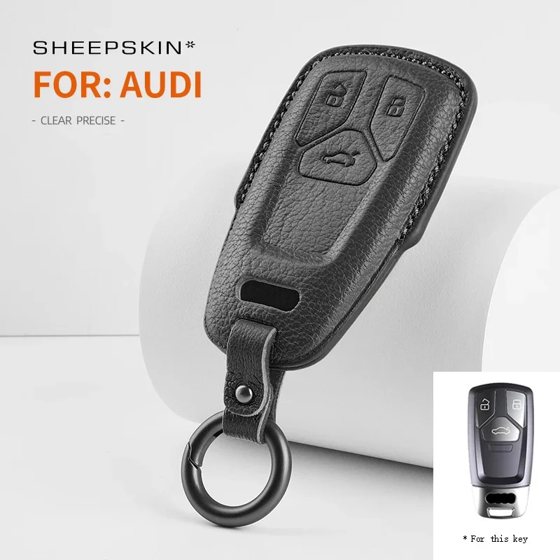 

Sheepskin Car Key Fob Case Cover Holder For Audi Smart Remote Auto Key Car Accessories with Keychians Full Protection Buckle