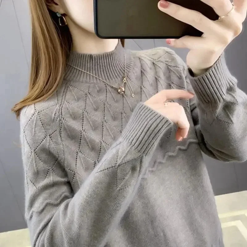 

cashmere sweater women's sweater semi-high-necked long-sleeved pullover new warm pullover in autumn and winter.