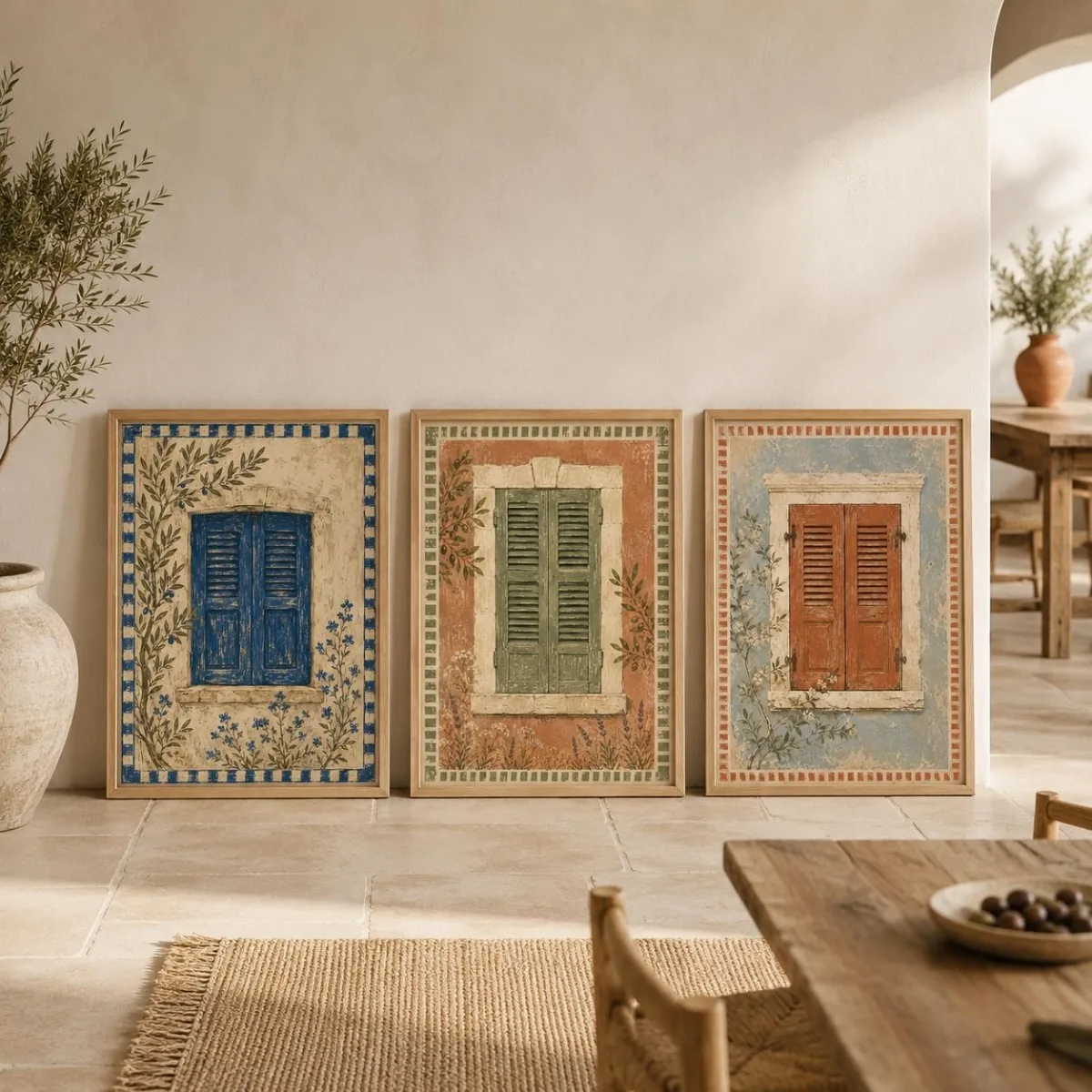 1/3pcs Mediterranean Window Abstract Canvas Prints Poster Retro Shutter Botanical Art Print Bedroom Wall Art Home Decor Poster