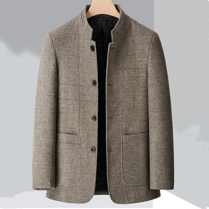 UHYTGF Quality Woolen Jacket Men\'s Single Breasted Casual Warm Autumn Winter Coat Male Business Middle Aged Dad Overcoat 4XL 164