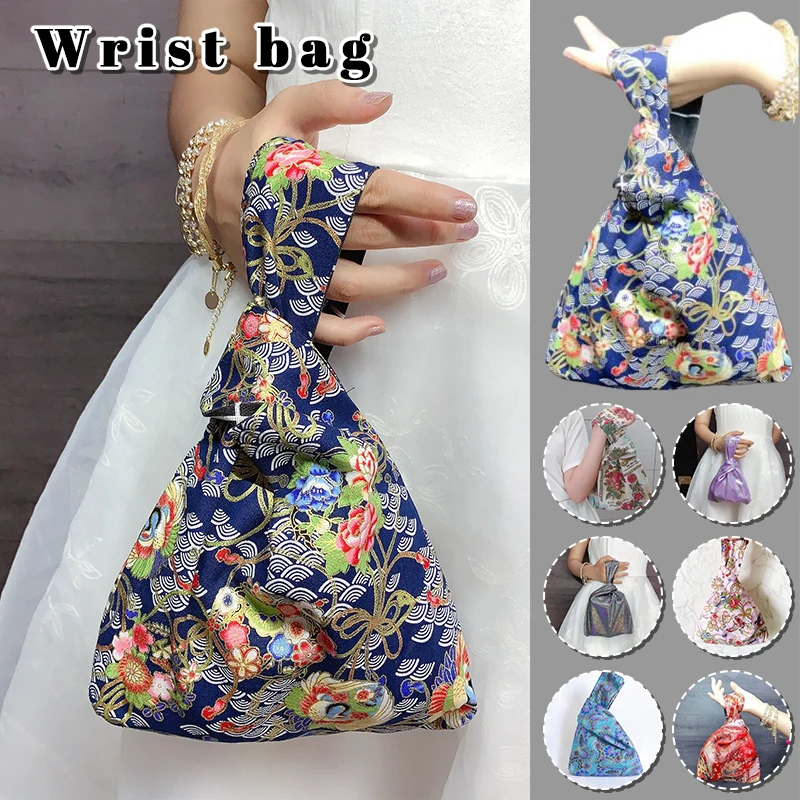 

Japanese Style Wrist Bag Knot Pouch Portable Purse Chinese Style Handbag Key Phone Small Tote Bag Cheongsam Accessories