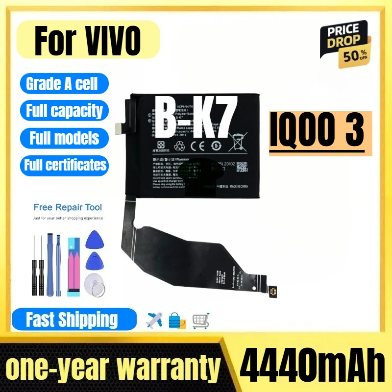 

B-K7 for VIVO IQOO 3 Mobile Phone Battery High Quality High Capacity Battery Replacement Bateria Grade A Cell with Tools