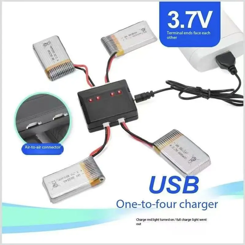 3.7V lithium battery charger USB small white head 1 drag 4 plug for drone lithium battery charging Toy battery charger