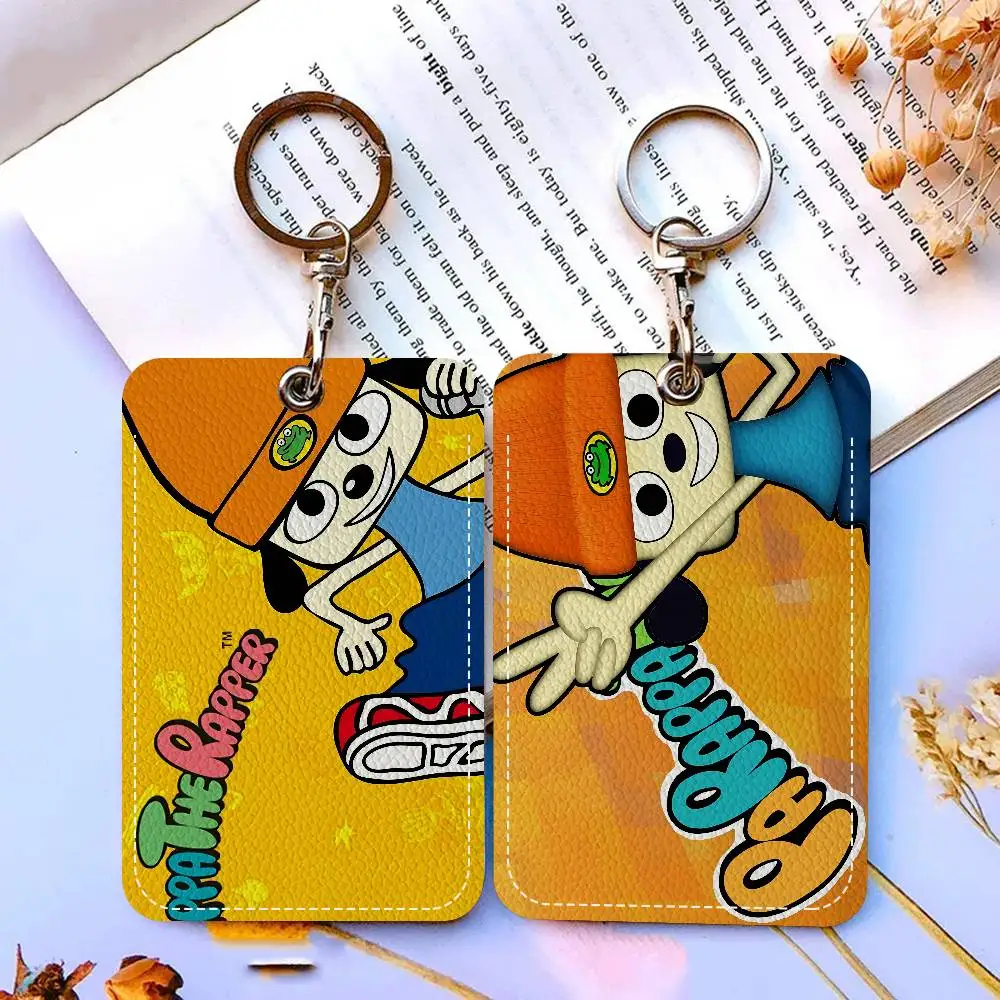 Klassisches Spiel P-Parappa T-The R-Rapper 1 Stück Zugangskartenetui Leder Kartenhalter Schlüsselanhänger Schlüsselanhänger Türzugangsanhänger Ausweis