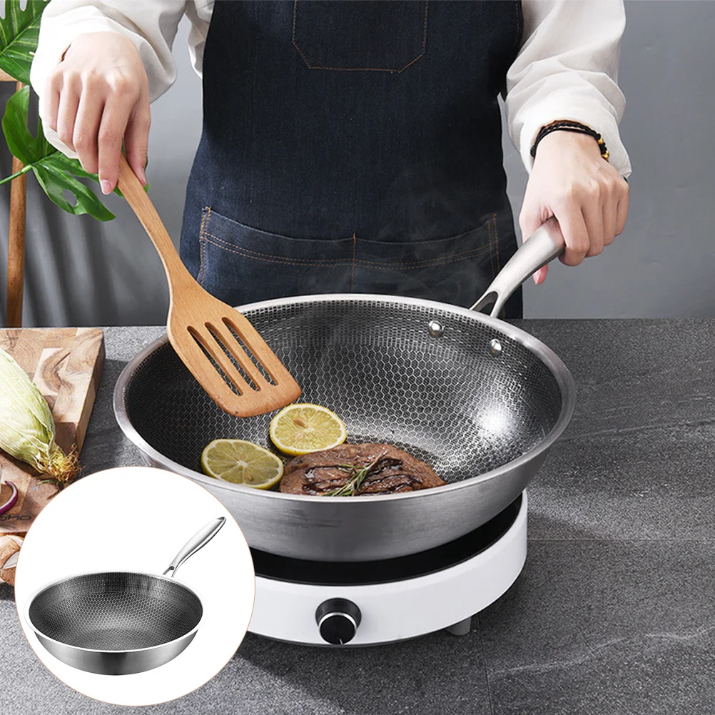 

Multipurpose Stainless Steel Frying Wok Pan Nonstick Heavy Duty Wear Resistant Deep Fry Cookware Accessories Household Kitchen