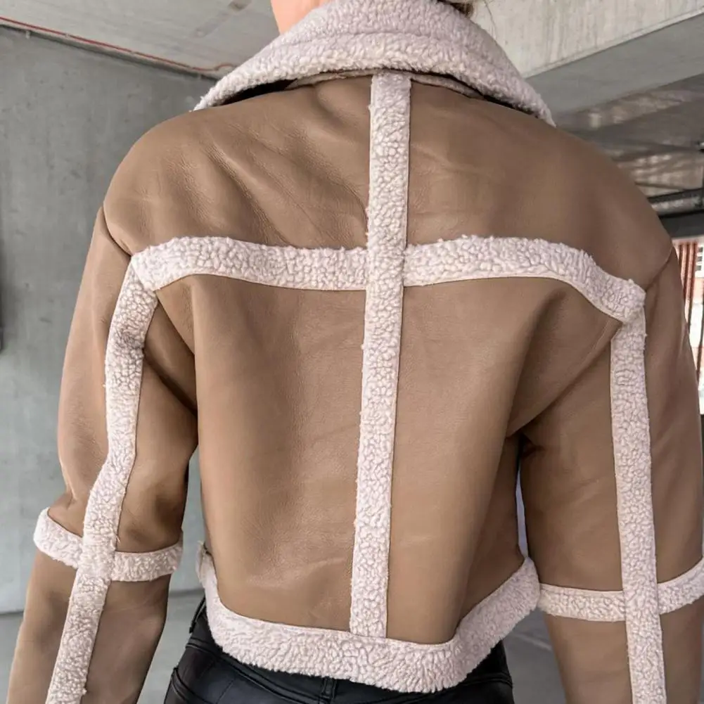 

Women Fur All-in-one Casual Jacket Vintage Motorcycle Outerwear Women's Faux Leather Jacket with Plush for Indoor for Autumn