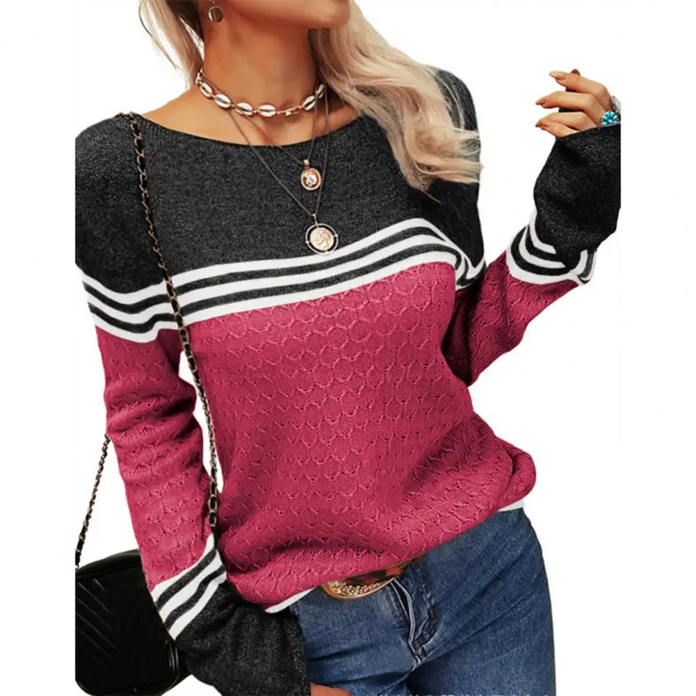 

Winter Sweater Cozy Striped Knitted Sweater Stylish Women's Fall/winter Pullover with Warm Round Neck Loose Fit for Casual