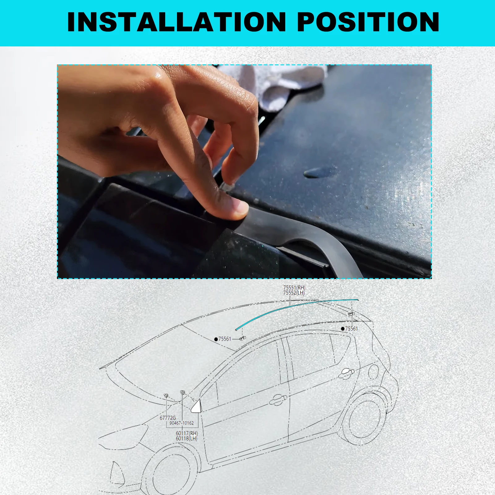 2 Stück für Toyota Prius C 2012-2021 Dachgummi-Tropfleisten-Dichtungsstreifen 75552-52190 75551-52210 – Detail 7