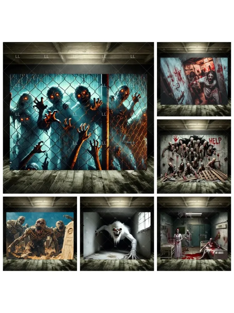 Halloween-Horror-Zombie-Explosions-Themenbanner-Dekorationshintergrund, Halloween-Party, Dekorations-Fotografie-Hintergrundtuch
