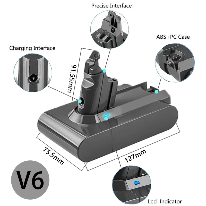 مكنسة كهربائية بطارية قابلة للشحن لدايسون V6 V7 V8 V10 V11 V15 Series SV07 SV09 SV10 DC62 المطلق رقيق الحيوان برو Bateria