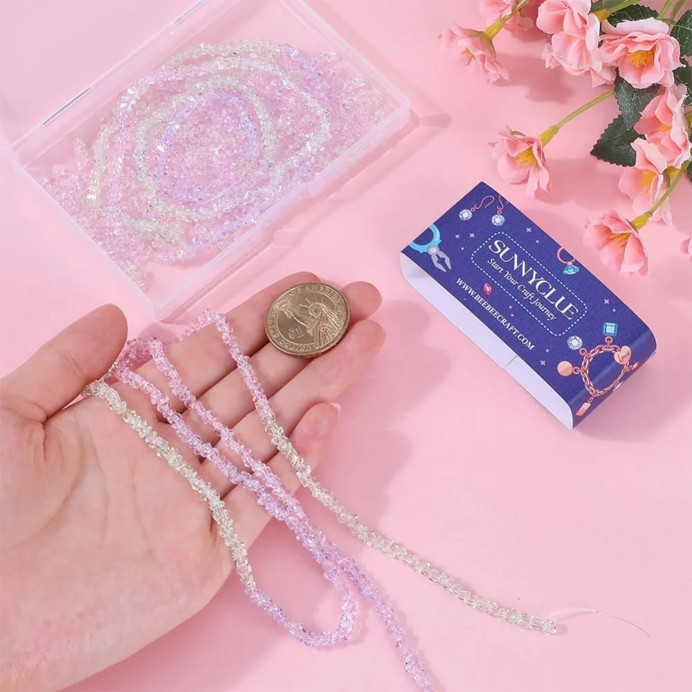 1박스 8줄 1072~1096개 투명 유리 비즈 각진 비즈 벌크 그라데이션 분할 다색 루즈 트라이앵글