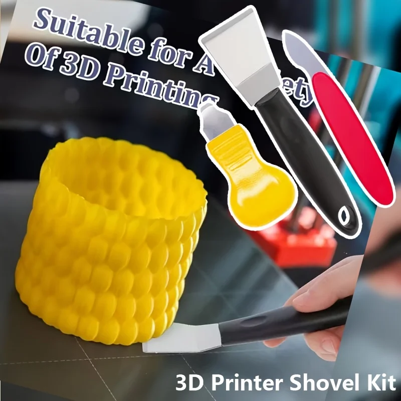 3Pcs 3D Printer Support Removal Tool Kit, Build Plate Scraper, Trimming Knife and Mini Spatula for PLA ABS Resin Print Finishing