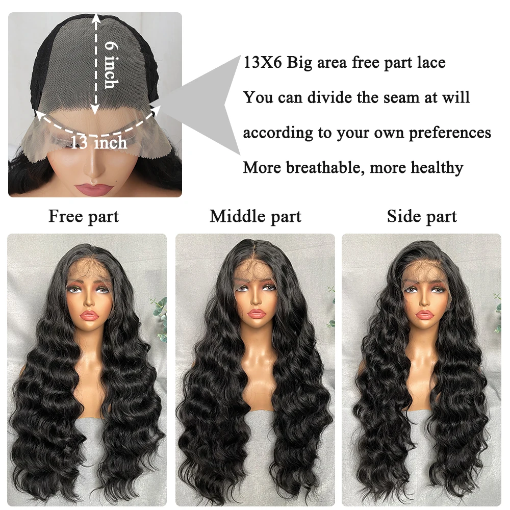 Wig rambut sintetis X-TRESS berenda depan untuk wanita 32 inci Wig panjang longgar warna hitam 13X6 renda Frontal dengan rambut Bayi Natural