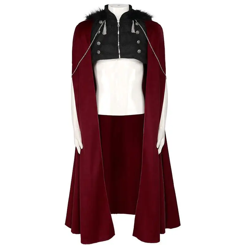 Rétro Patchwork col de fourrure chaîne décoré multi-boutons St Punk cape scène Performance Robe loween oulder poinçon