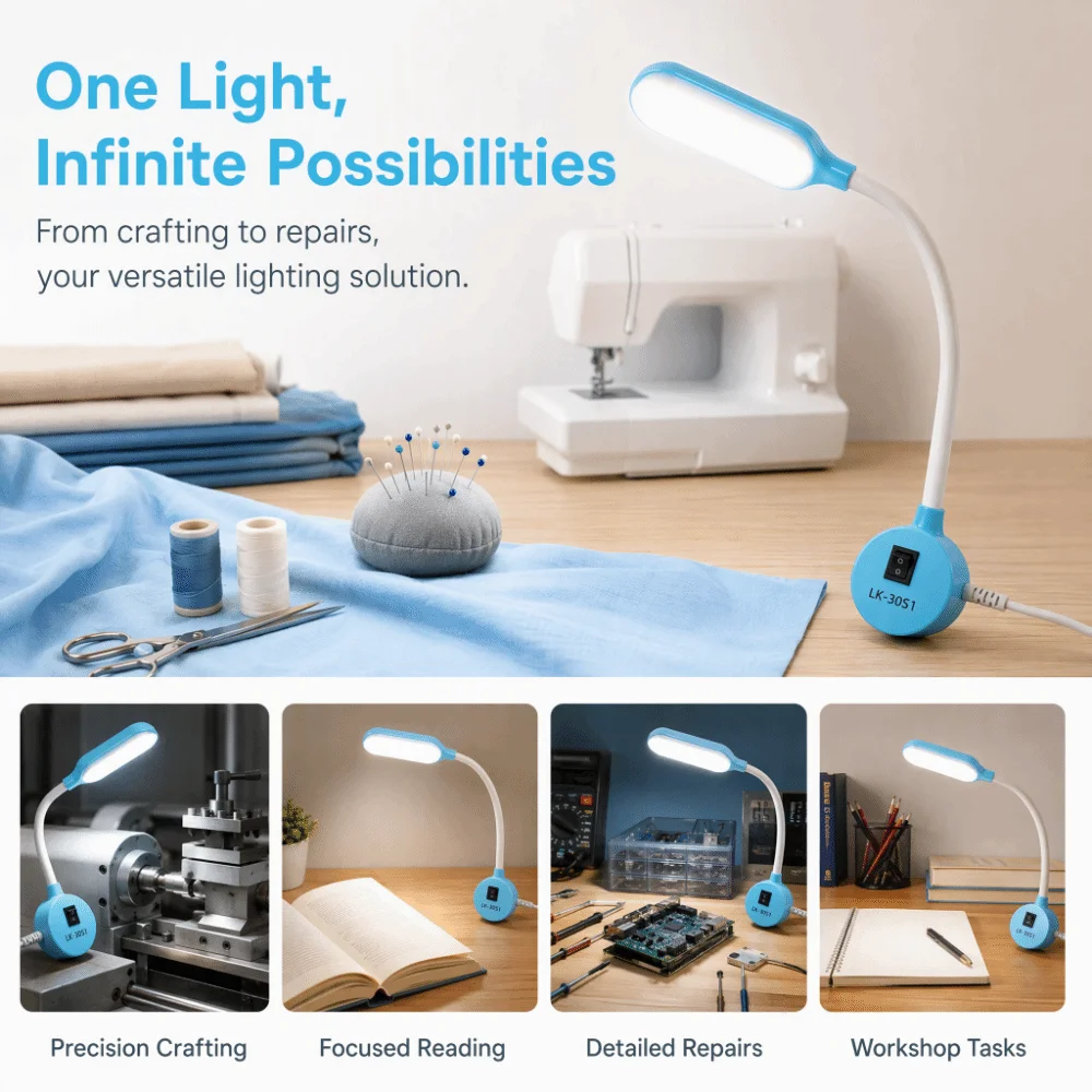 Flexible Sewing Machine Light Adjustable Magnetic Base Goose Neck Work Lamp Plastic Portable Industrial Lights Workbench