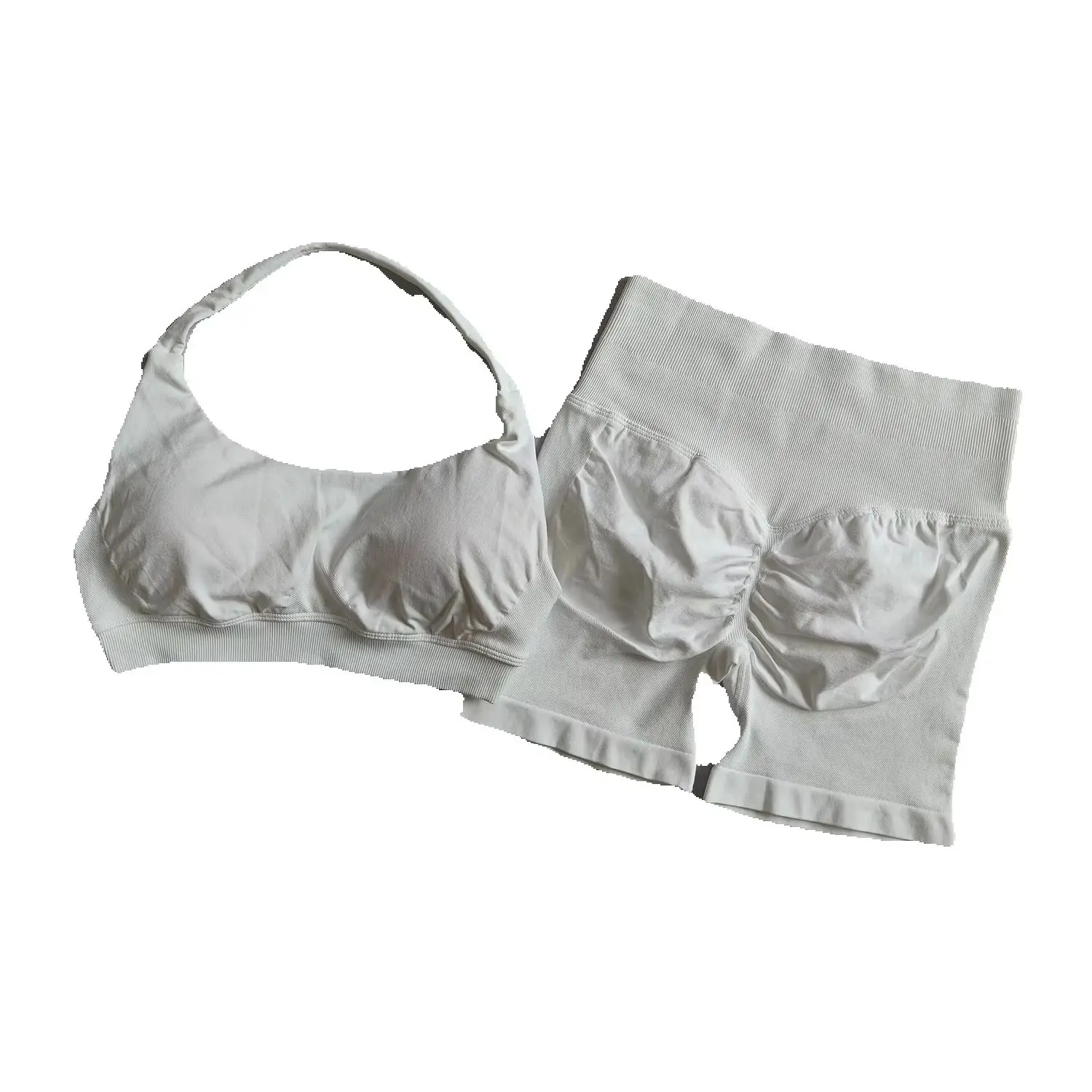 2 Pieces Women's Yoga Suit Seamless Fitness Gym Clothes Halter Sports Bra with Matching Shorts Workout Set Gym Outfit