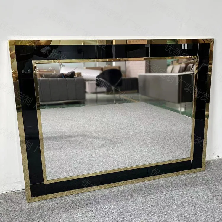 

Gold-plated stainless steel frame bathroom mirror bathroom wall-mounted glass mirror