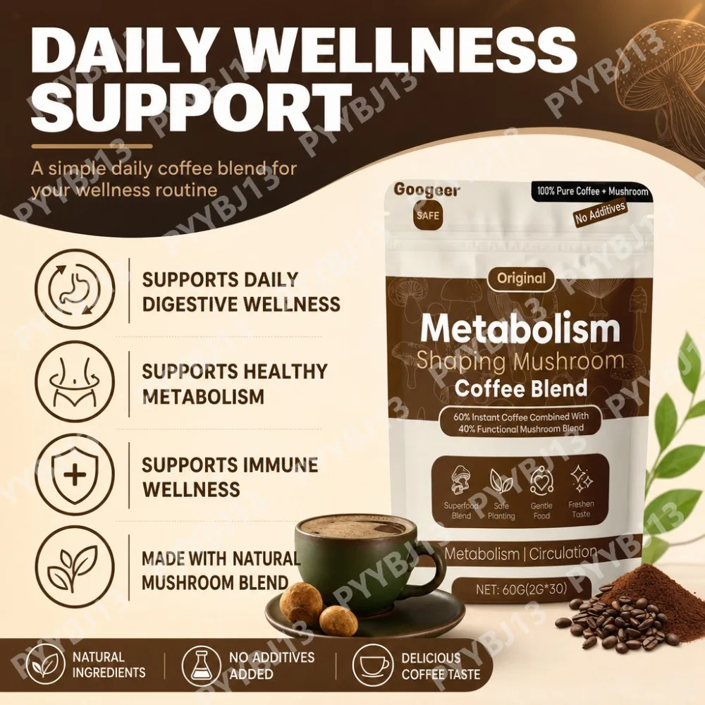 Googeer Instant Mushroom Coffee Powder with Black Coffee, Sweetened with Xylitol, Original Flavor, 30 Sachets, 2g Each, Net 60g - view 2