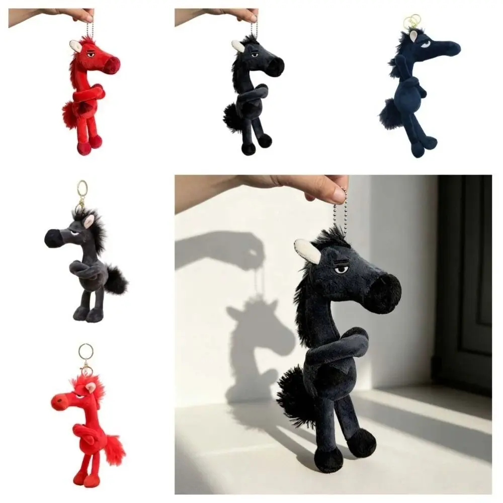 Cartoon Simulation Horse Stuffed Toy Keychain Fantasy Style Stuffed Horse Plush Toy Black Red Exquisite Craftsmanship