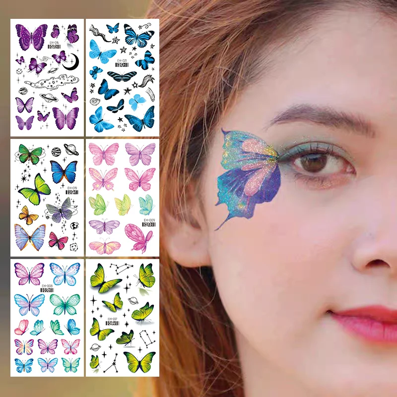 Glitter Fairy Butterfly Wings Tattoo Sticker Halloween Music Festival Gems Stickers Eyes Face Arm Body Art Temporary Fake Tattoo