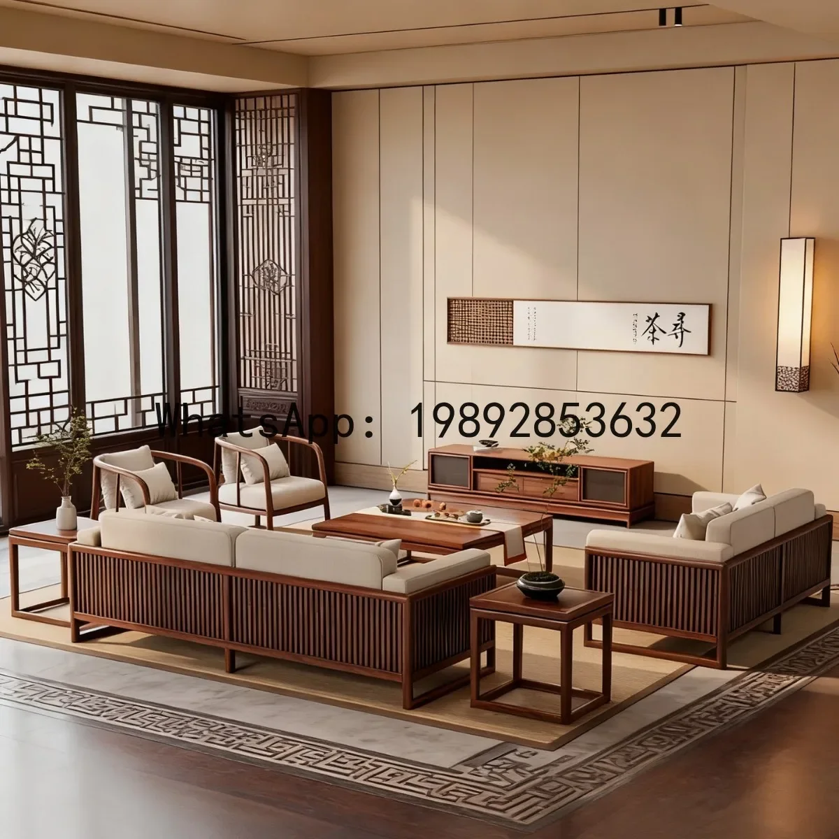 4-10 new chinese style solid wood sofa set - ash wood living room