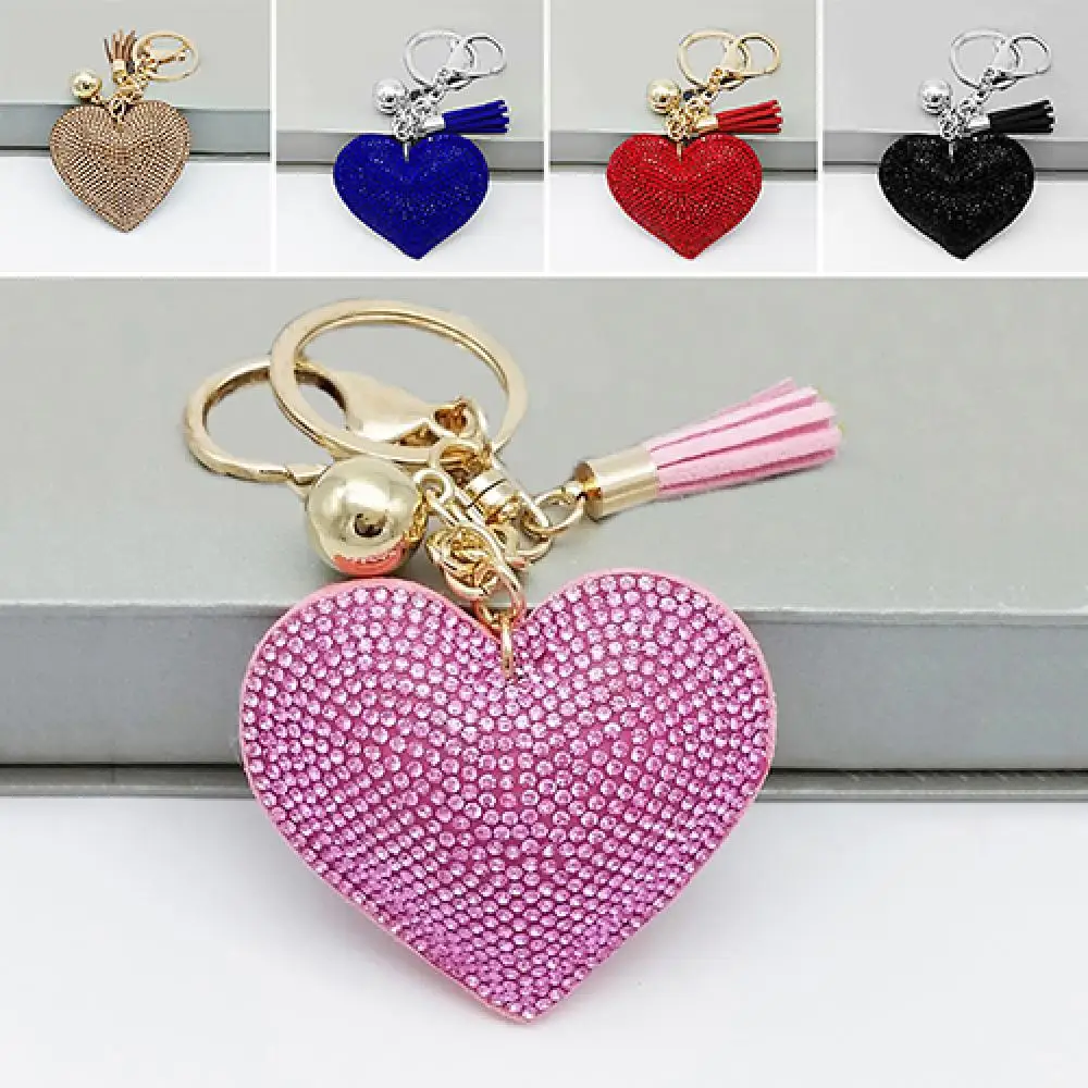 Tassels Love Heart Keychains Charming Romantic Dazzling Rhinestone Love Heart Key Chain Bags Pendant Car Keyring Jewelry Gift