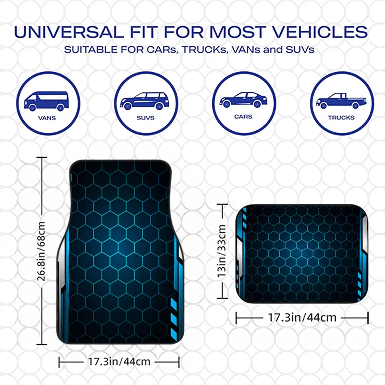 4-Piece Set of Hexagonal Pattern Car Floor Mats with Blue Luminous Design, Suitable for Most Vehicles' Universal Size, Adding a Stylish Interior Highlight to Modern Car Decor, Durable