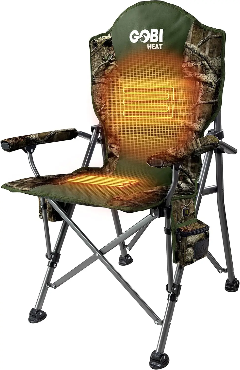 Portable Heated Camping Chair - Outdoor Folding Chair with Heated Filling - Winter Camping Essential - 3 Heat Settings (Mossy Oa