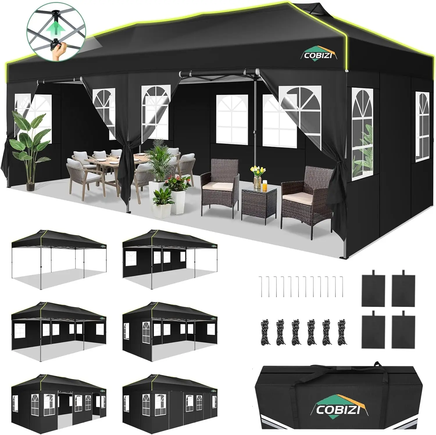 

10x20 Pop Up Canopy Tent with Removable Sidewalls, Waterproof Outdoor Event Shelter, Adjustable Height, Carry Bag Included