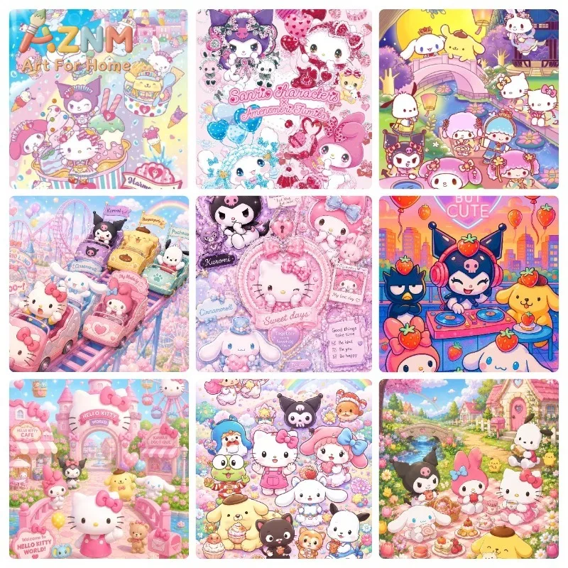 Cute Sanrio Characters Wall Poster,Amusement Park Sweet Theme Cartoon Canvas Print,Unframed Wall Art for Girls Bedroom Home