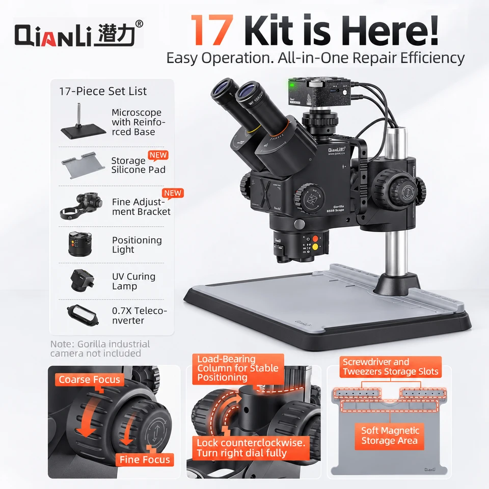 Qianli Gorilla 6558 Trinocular Microscope 6.5X-58X Zoom 4K Camera