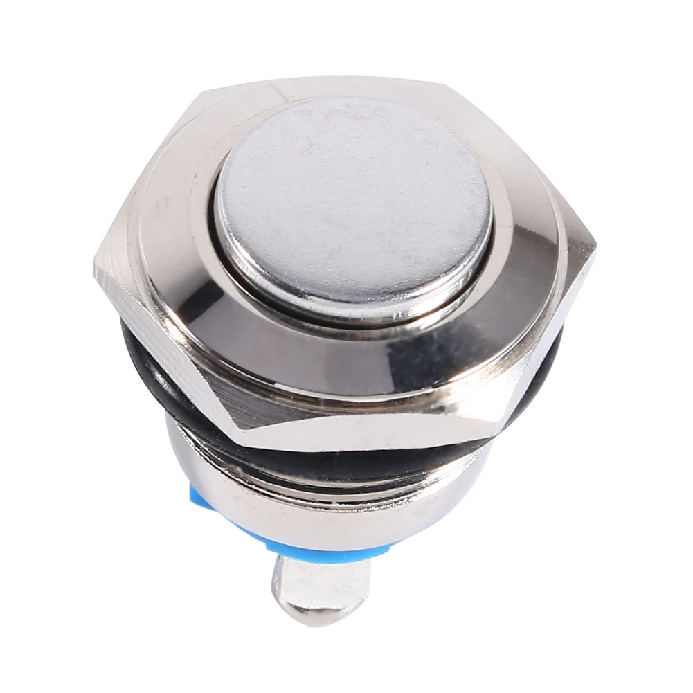 Horn  Engine Starter Round Button  12V 16mm Car Waterproof Momentary Metal Push Button ON OFF Horn  Silver