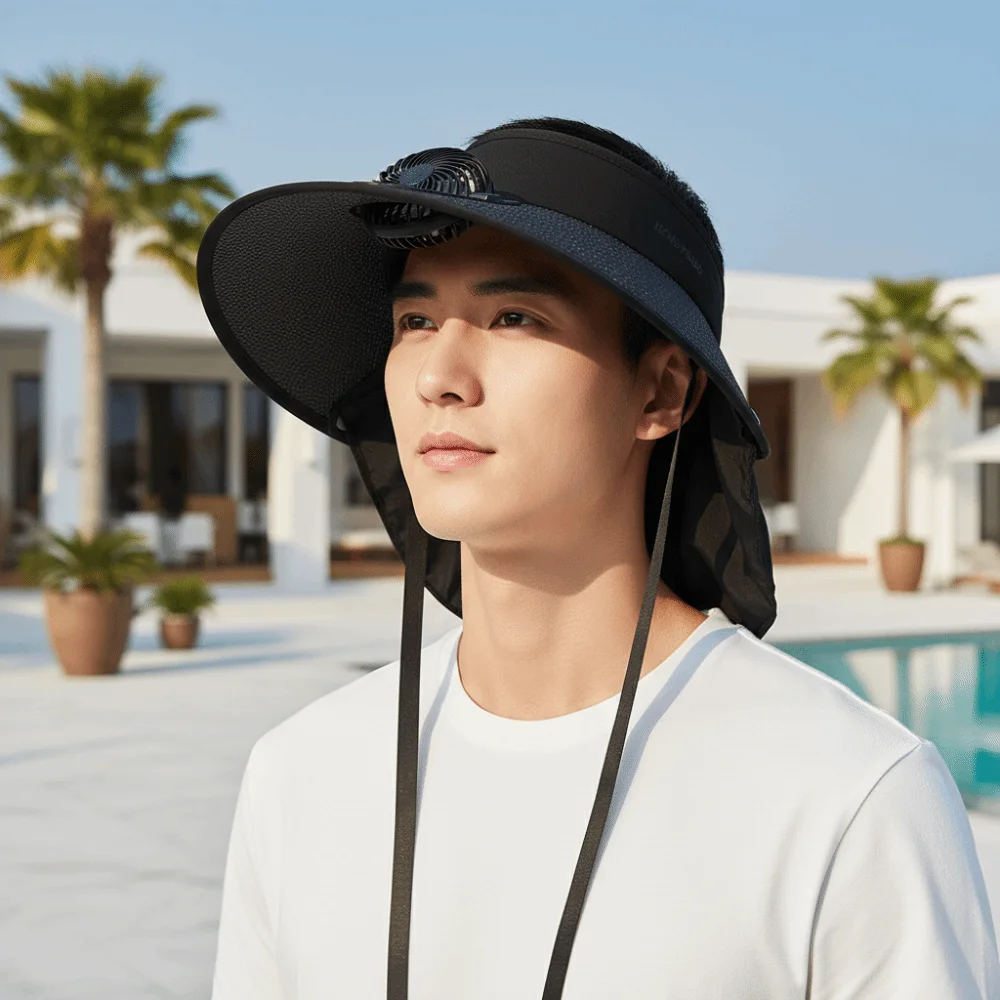 Portable Rechargeable Fan Hat Long-lasting Adjustable Fishing Sun Shading Cap Versatile Breathable Wide Brim Fan Hat Summer