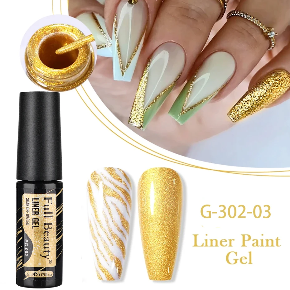 Champagne Gold Silver Glitter Liner Gel Nail Polish Super Bright Sparkling French Line Semi Permanent Nail Painting UV Gel