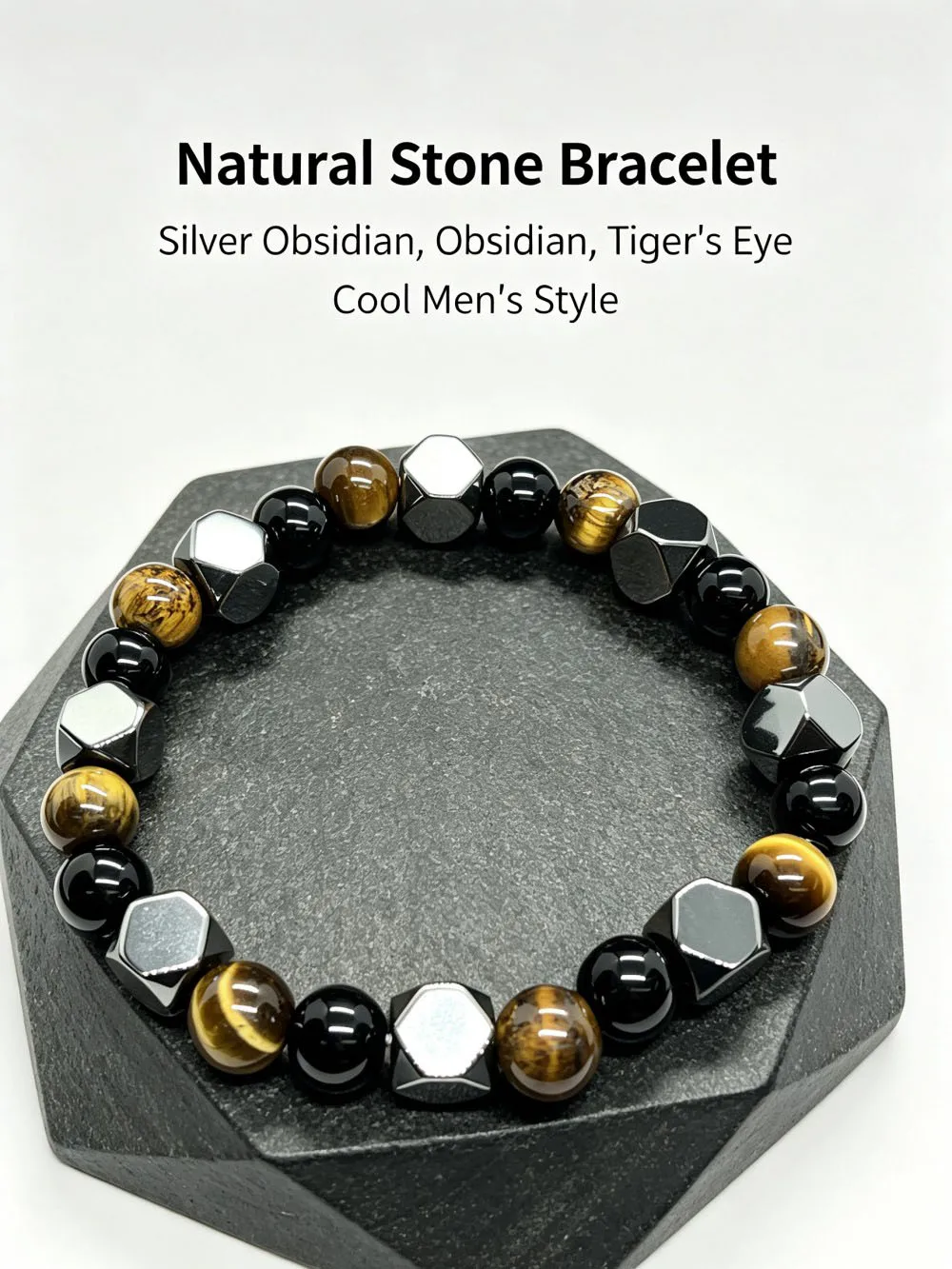 Energy Mens Beaded Bracelets,Triple Protection Bracelet for Men,Made of Three Kinds of 8mm Beads Personalized Gifts for Men