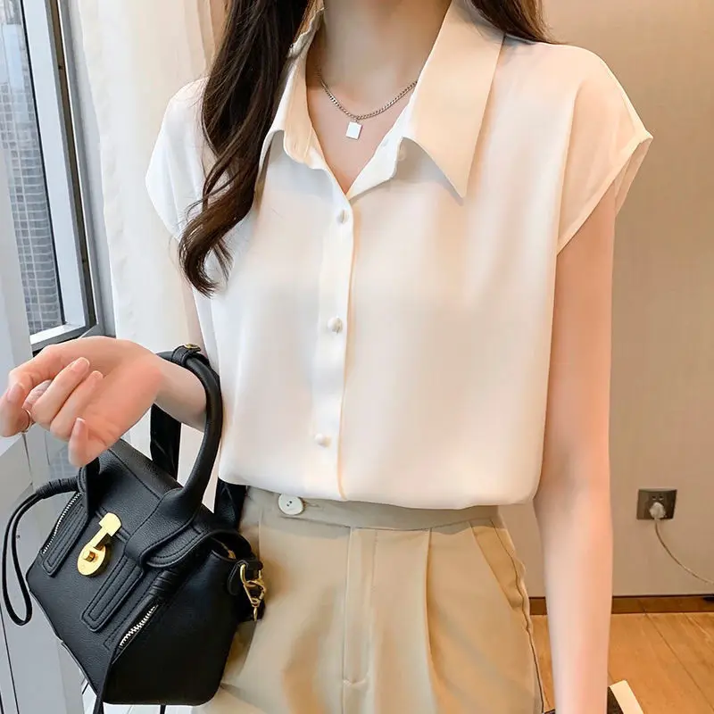 Fashion Lapel Solid Color Loose Korean Shirt Women\'s Clothing 2023 Spring New Oversized Casual Tops All-match Office Lady Blouse