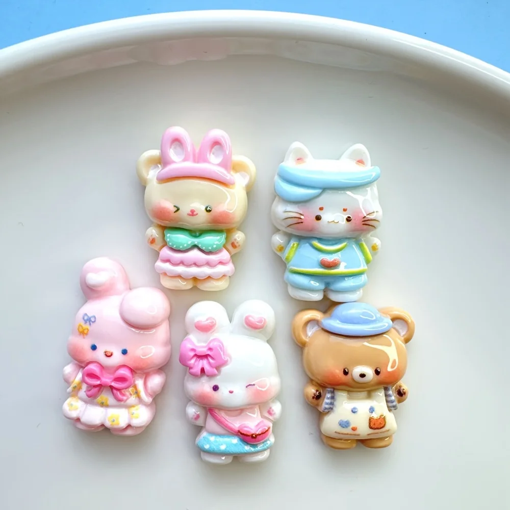 5pcs Adorable Rabbit & Bear Magnets - Colorful Plastic Refrigerator Decor, Perfect for Kitchen, Office, and Home