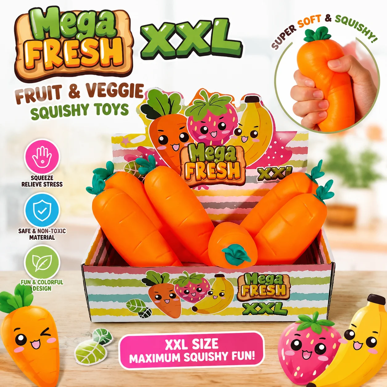 Giant Carrot Squishy Toy Super Soft Slow Rising Squeeze Fidget Toy Large Vegetable Shaped Stress Relief Decompress Sensory Toy