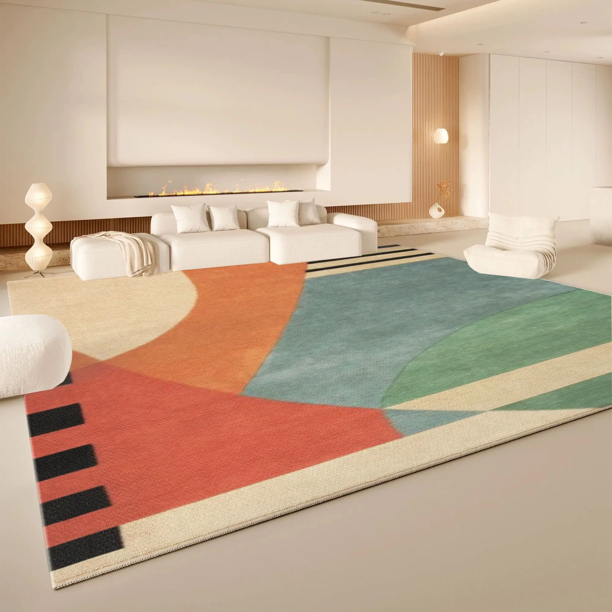 VIKAMA Morandi Curved Color Block Area Rug Washable Non Slip Living Room Carpet Minimalist Abstract Home Floor Decor Rug Mat
